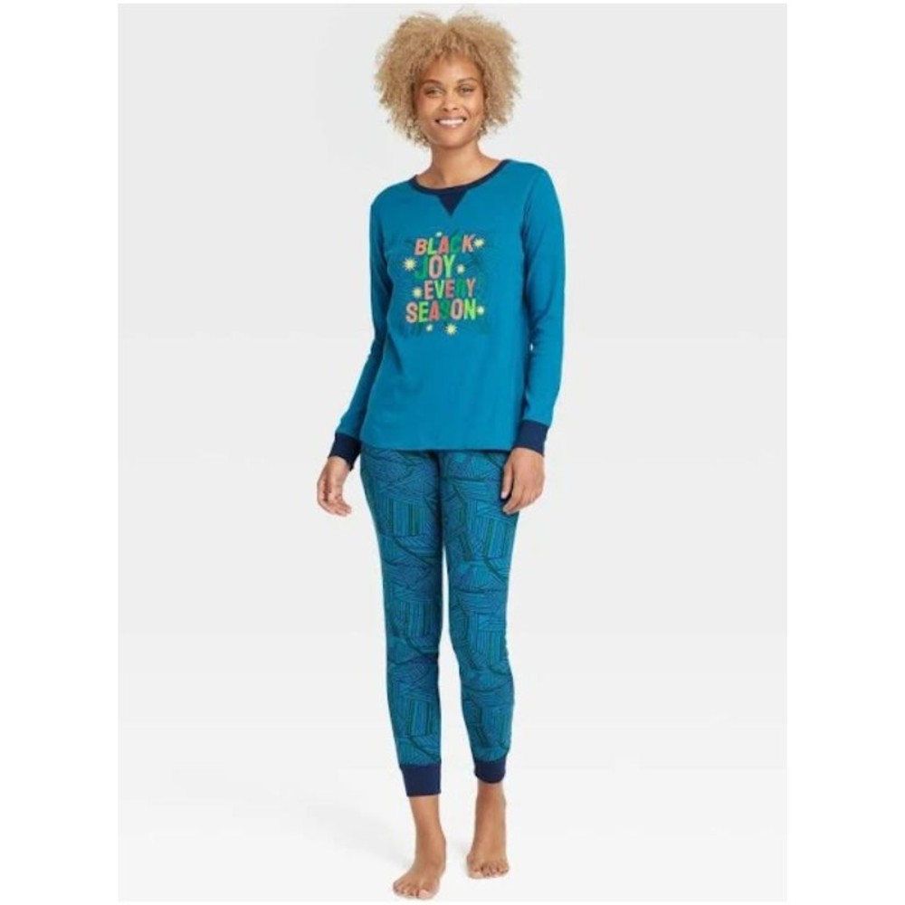 Women's Matching Family 2 piece Pajama Set - Wondershop™ Blue Size 3X Black Joy